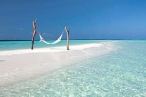 Beach hammock at Constance Moofushi Resort, Maldives