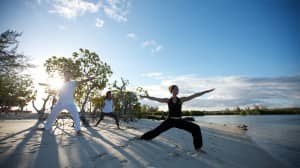 Yoga on the beach, Constance Le Prince Maurice, Mauritius