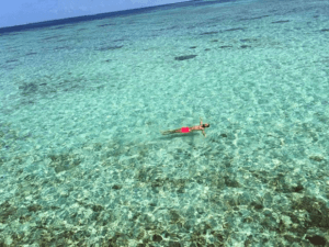 Floating in crystal clear Maldivian seas